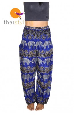 Pantalon de yoga ultra confortable au motif d' éléphant rayé bleu joyeux
