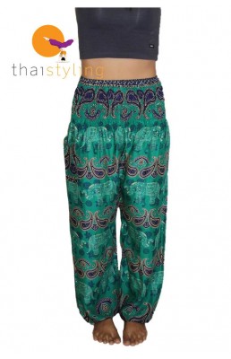 Pantalon de yoga ultra confortable au motif d' éléphant rayé vert joyeux