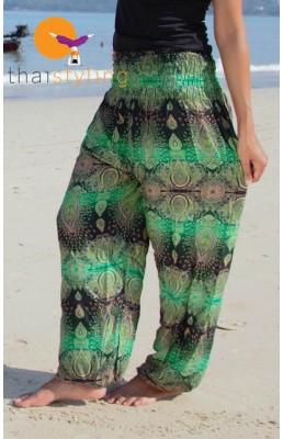 Pantalon de yoga ultra confortable au motif paisley vert