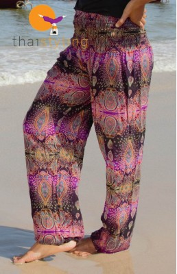 Pantalon de yoga ultra confortable au motif paisley mauve